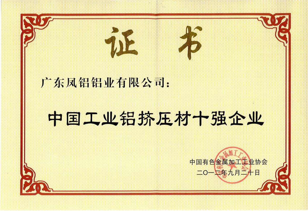 中國工業鋁擠壓材排名第四